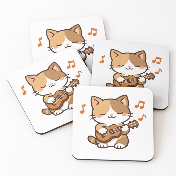 Item preview, Cute Kawaii Cat Playing Guitar Ukulele Music Notes Funny Kitten designed and sold by Owcomm.