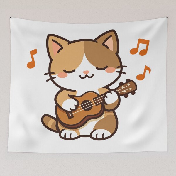 Item preview, Cute Kawaii Cat Playing Guitar Ukulele Music Notes Funny Kitten designed and sold by Owcomm.