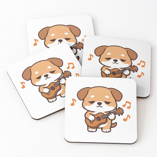 Item preview, Cute Kawaii Dog Playing Ukulele with Music Notes Funny Puppy Guitarist Illustration designed and sold by Owcomm.
