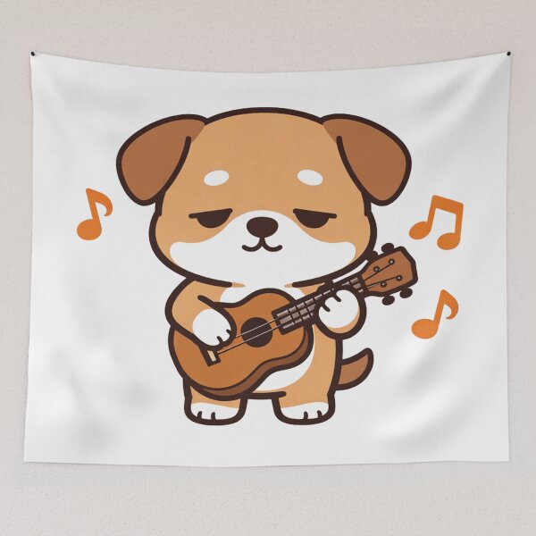 Item preview, Cute Kawaii Dog Playing Ukulele with Music Notes Funny Puppy Guitarist Illustration designed and sold by Owcomm.