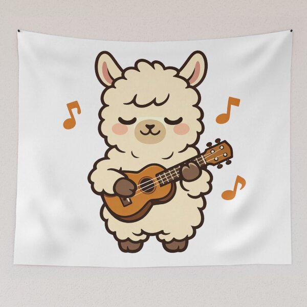 Item preview, Cute Kawaii Alpaca Playing Ukulele with Music Notes Funny Fluffy Llama Musician designed and sold by Owcomm.