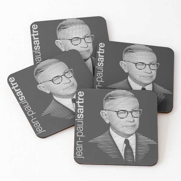 Item preview, Jean Paul Sartre halftone-stripe poster designed and sold by CMYKStudio.