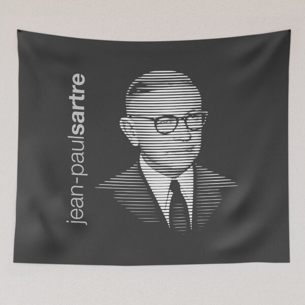 Item preview, Jean Paul Sartre halftone-stripe poster designed and sold by CMYKStudio.