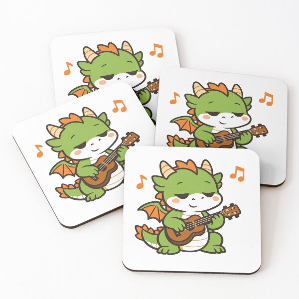Item preview, Cute Kawaii Dragon Playing Ukulele with Music Notes Green Fantasy Dragon designed and sold by Owcomm.