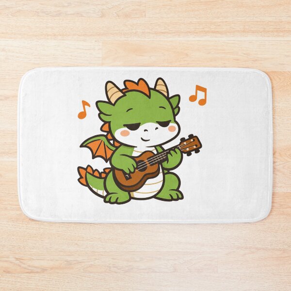Item preview, Cute Kawaii Dragon Playing Ukulele with Music Notes Green Fantasy Dragon designed and sold by Owcomm.
