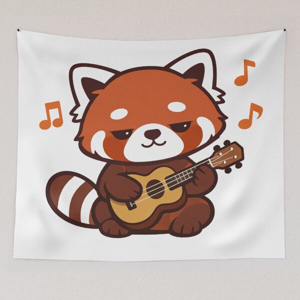 Item preview, Kawaii Red Panda Playing Ukulele with Music Notes Cute Animal Musician Illustration designed and sold by Owcomm.