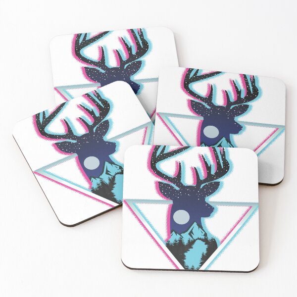 Item preview, Neon Deer Nightscape – Retro Mountain Vaporwave Stag designed and sold by EichStore.