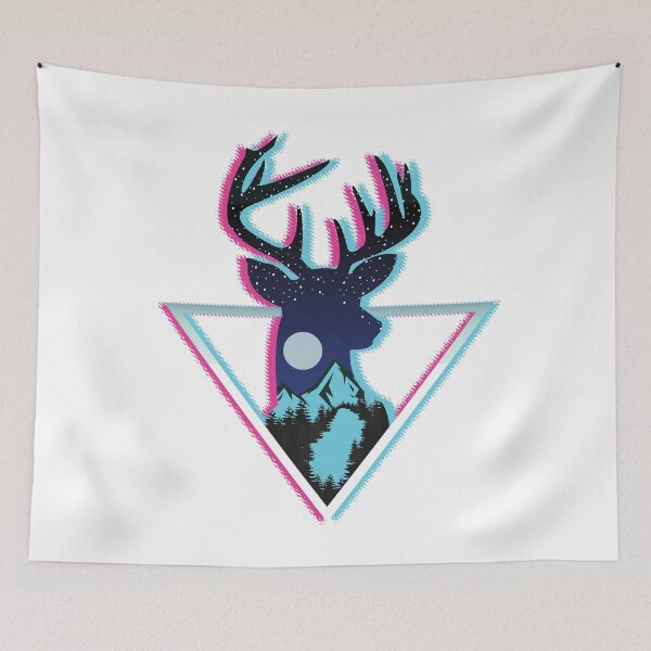 Item preview, Neon Deer Nightscape – Retro Mountain Vaporwave Stag designed and sold by EichStore.