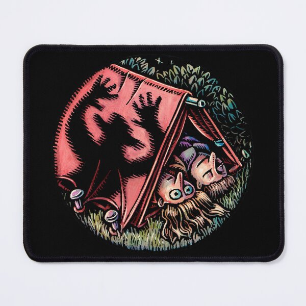 Item preview, nervous woman in tent at night, shadow of scary man falls across it designed and sold by LisaHaney.
