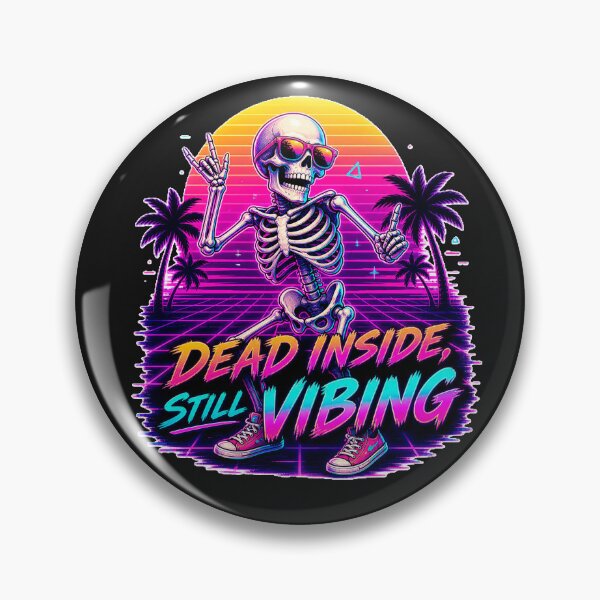 Artikelvorschau, Dead Inside Still Vibing – Neon Skeleton Synthwave 80s entworfen und verkauft von TelaMental.
