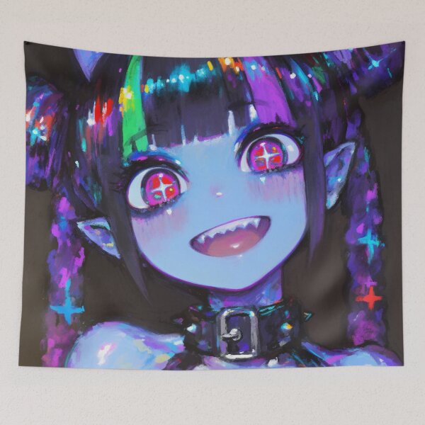Item preview, Neon Fanged Demon Girl Smile designed and sold by bubblegoth.