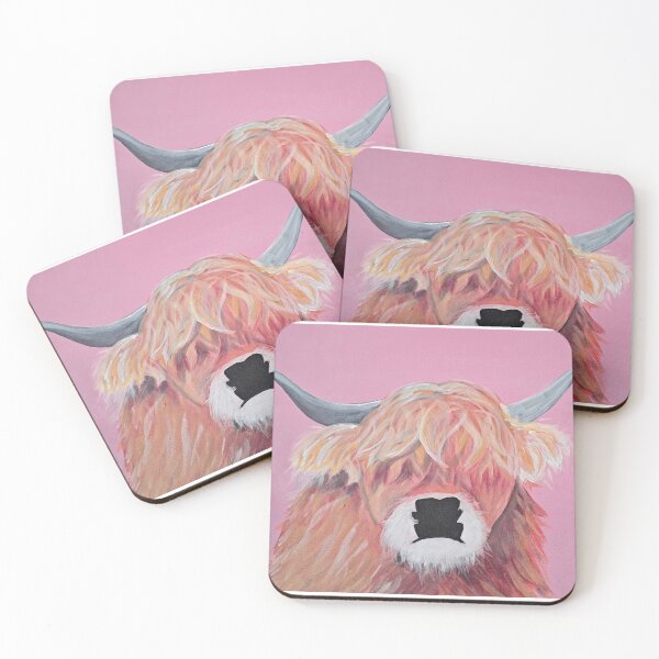Aperçu de l'œuvre Jolie vache des Highlands en rose créée et vendue par Art Mill Collective.