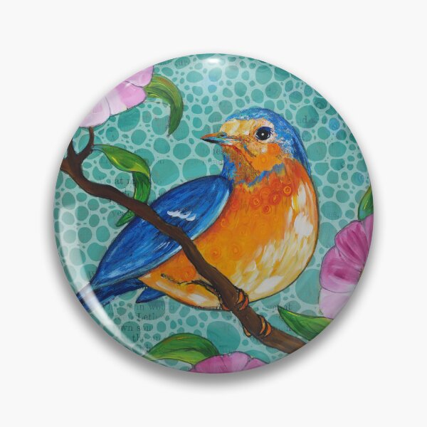 Item preview, Blue Bird Of Happiness 2 Pink Floral Painting Art designed and sold by Sharon Cummings Art.