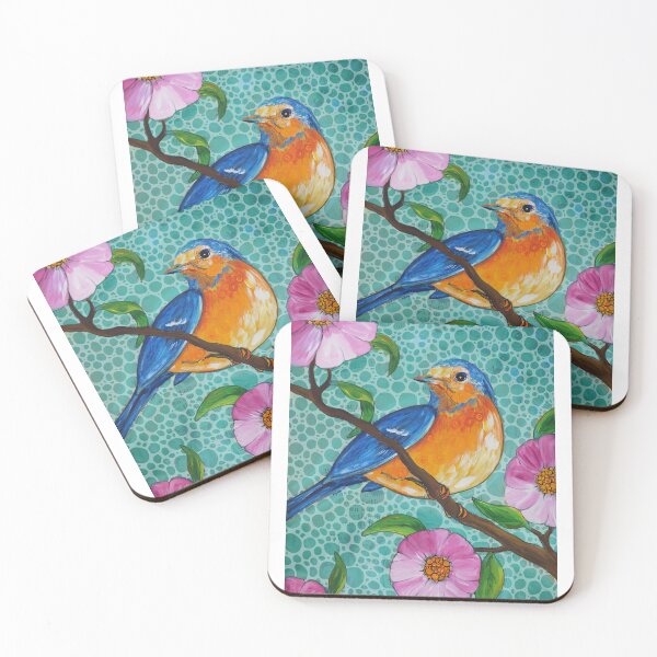 Item preview, Blue Bird Of Happiness 2 Pink Floral Painting Art designed and sold by Sharon Cummings Art.