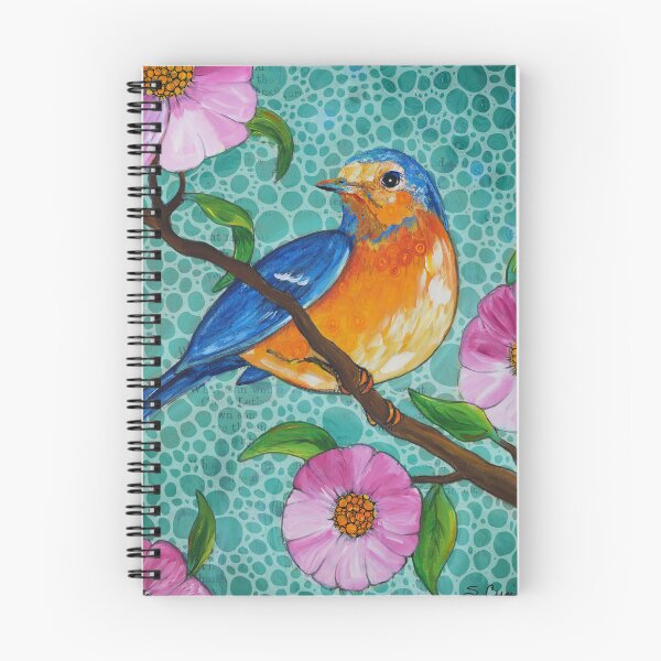 Item preview, Blue Bird Of Happiness 2 Pink Floral Painting Art designed and sold by Sharon Cummings Art.