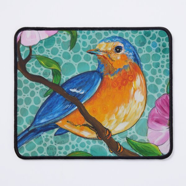 Item preview, Blue Bird Of Happiness 2 Pink Floral Painting Art designed and sold by Sharon Cummings Art.