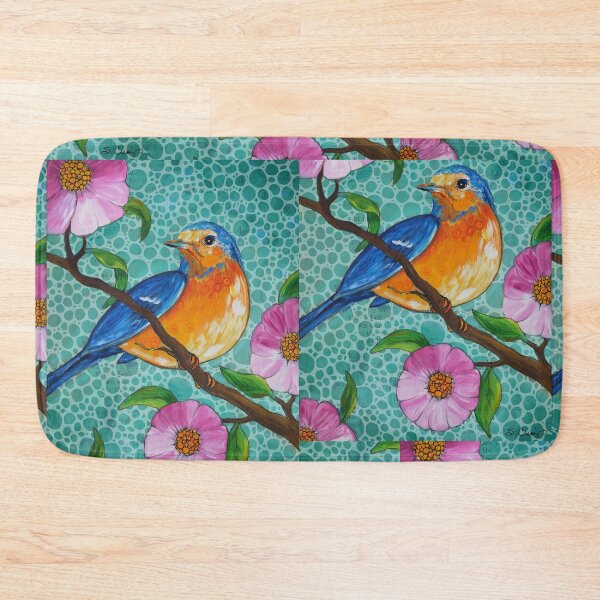 Item preview, Blue Bird Of Happiness 2 Pink Floral Painting Art designed and sold by Sharon Cummings Art.