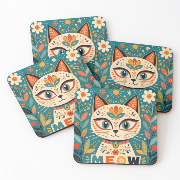 Item preview, Folk Art Cat Illustration – Colorful Boho Floral Kitty Design designed and sold by ArtoryNest.