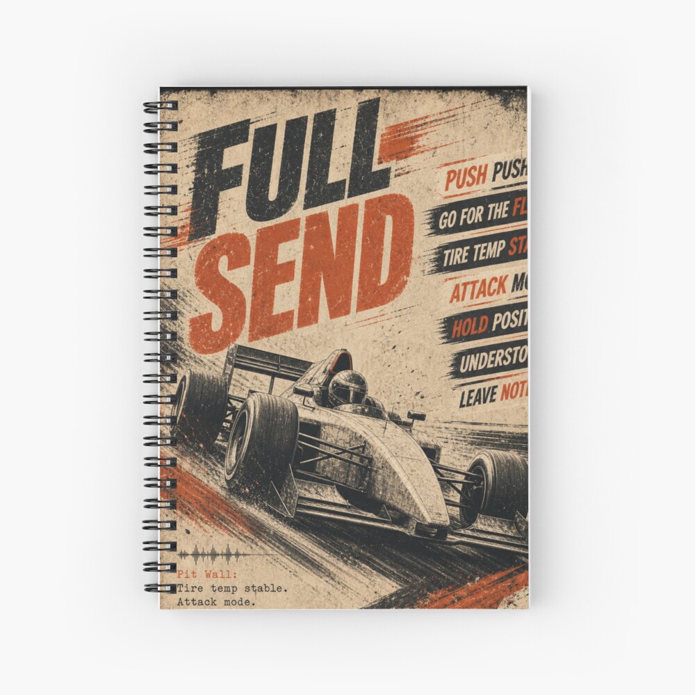 Vintage Pit Radio: One Racing Design, On Everything — Spiral Notebook