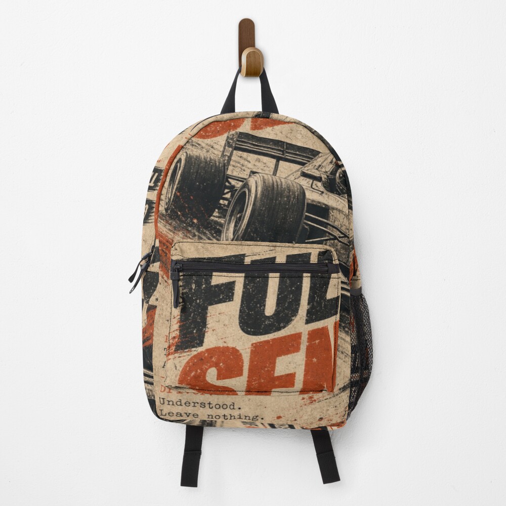 Vintage Pit Radio Grand Prix Racing Poster on a backpack