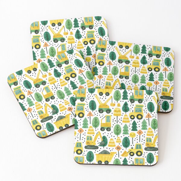 Item preview, Yellow Construction Trucks and Smiley Trees Pattern designed and sold by Piotrek0001.