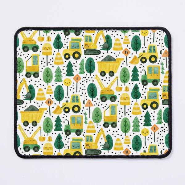 Item preview, Yellow Construction Trucks and Smiley Trees Pattern designed and sold by Piotrek0001.