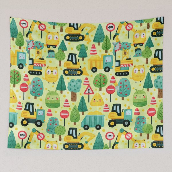 Item preview, Cartoon Construction Trucks on Light Yellow Pattern designed and sold by Piotrek0001.