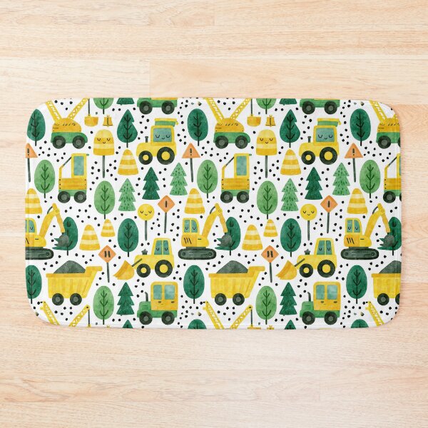 Item preview, Yellow Construction Trucks and Smiley Trees Pattern designed and sold by Piotrek0001.