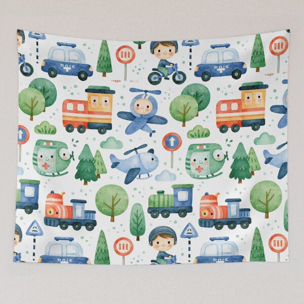 Item preview, Cute Blue Airplanes and Police Cars Seamless Pattern designed and sold by Piotrek0001.