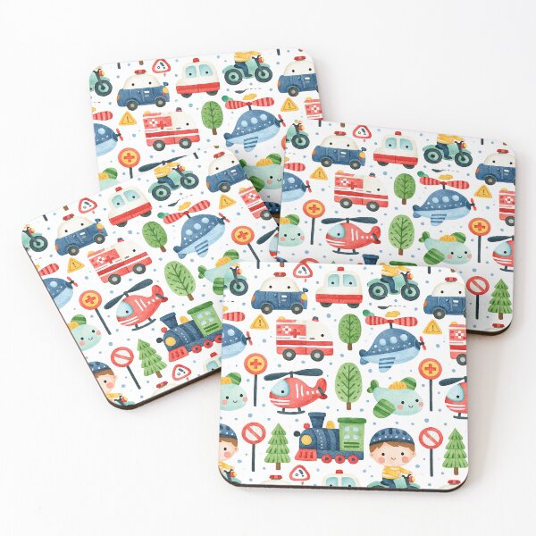 Item preview, Fire Engine and Police Helicopter Watercolor Pattern designed and sold by Piotrek0001.