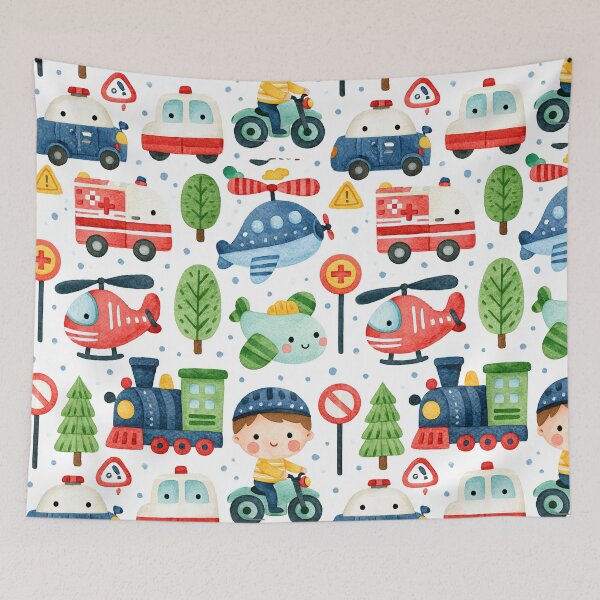 Item preview, Fire Engine and Police Helicopter Watercolor Pattern designed and sold by Piotrek0001.