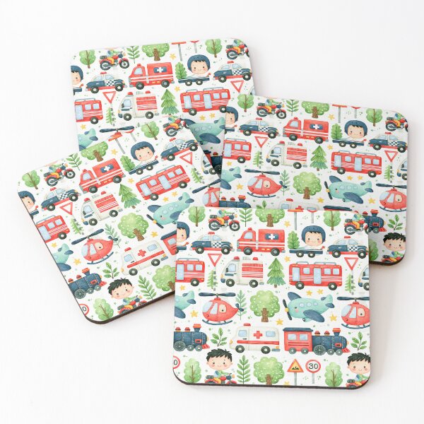 Item preview, Ambulance and Red Fire Truck Seamless Boy Pattern designed and sold by Piotrek0001.