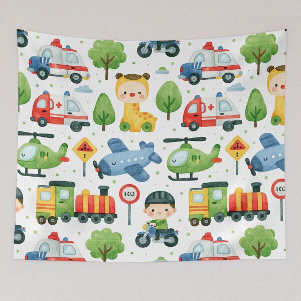 Item preview, Cute Rescue Vehicles and Firefighter Kids Pattern designed and sold by Piotrek0001.