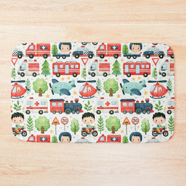 Item preview, Ambulance and Red Fire Truck Seamless Boy Pattern designed and sold by Piotrek0001.