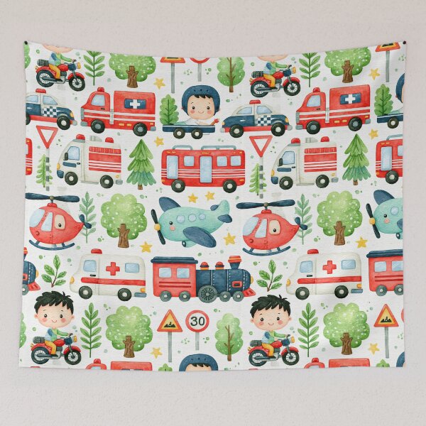 Item preview, Ambulance and Red Fire Truck Seamless Boy Pattern designed and sold by Piotrek0001.