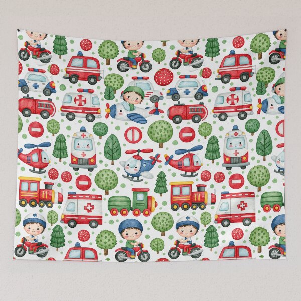 Item preview, Dense Emergency Vehicles and Signs Nursery Pattern designed and sold by Piotrek0001.