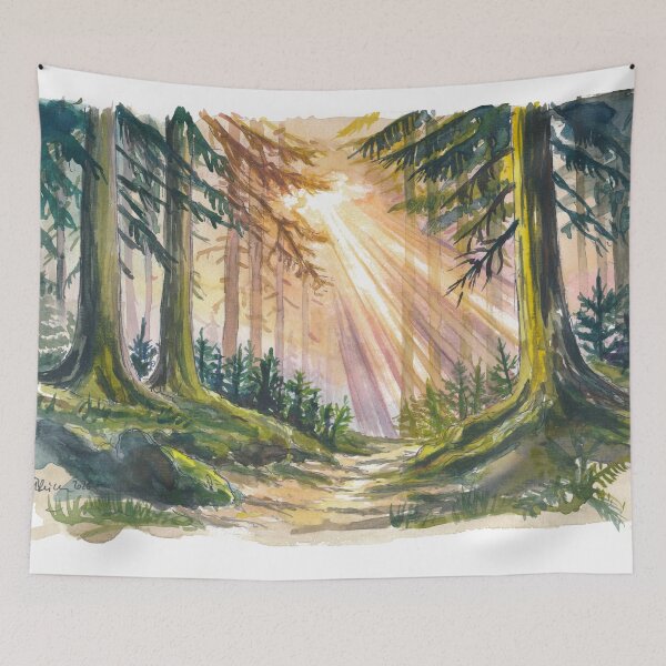 Item preview, Black Forest Sunlight Painting – Germany Woodland Light Rays Art Print, Nature Wall Art, Calm Gift designed and sold by artshop77.