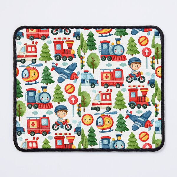 Item preview, Red Fire Engine and Blue Train Watercolor Pattern designed and sold by Piotrek0001.