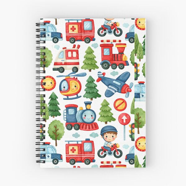 Item preview, Red Fire Engine and Blue Train Watercolor Pattern designed and sold by Piotrek0001.