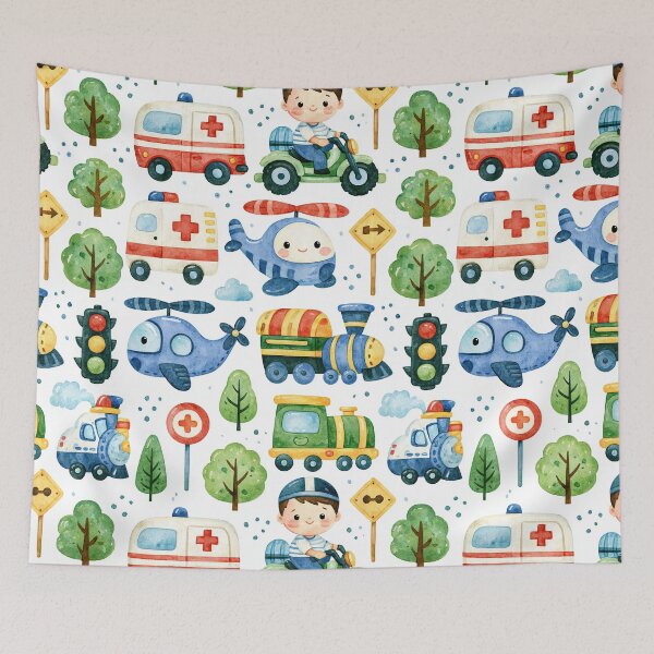 Item preview, Blue Helicopter and Green Train Cute Kids Pattern designed and sold by Piotrek0001.
