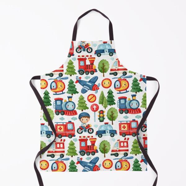 Item preview, Red Fire Engine and Blue Train Watercolor Pattern designed and sold by Piotrek0001.