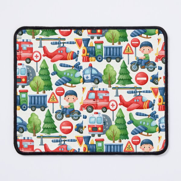 Item preview, Red Fire Truck and Blue Helicopter Boys Pattern designed and sold by Piotrek0001.