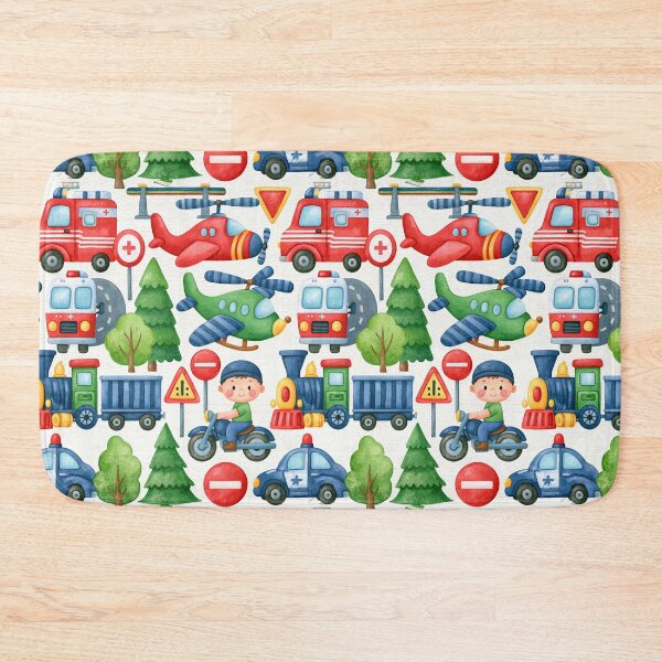 Item preview, Red Fire Truck and Blue Helicopter Boys Pattern designed and sold by Piotrek0001.