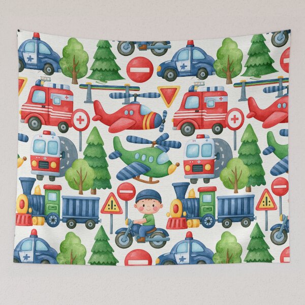 Item preview, Red Fire Truck and Blue Helicopter Boys Pattern designed and sold by Piotrek0001.