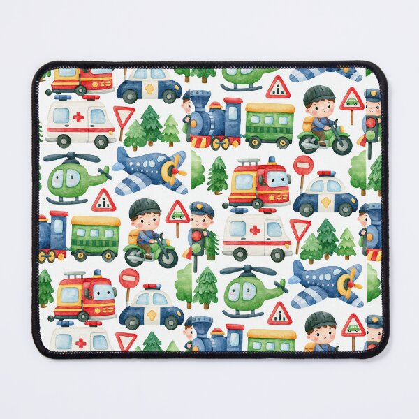 Item preview, Blue Train and Helicopter Rescue Kids Seamless Pattern designed and sold by Piotrek0001.