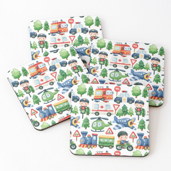 Item preview, Blue Train and Helicopter Rescue Kids Seamless Pattern designed and sold by Piotrek0001.