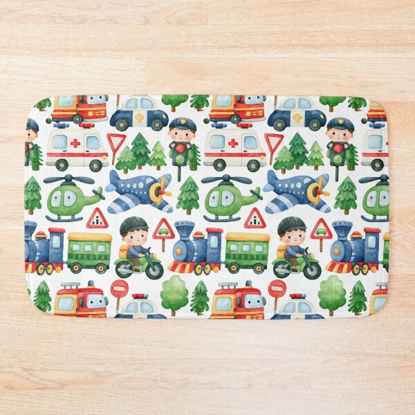 Item preview, Blue Train and Helicopter Rescue Kids Seamless Pattern designed and sold by Piotrek0001.