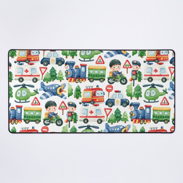 Item preview, Blue Train and Helicopter Rescue Kids Seamless Pattern designed and sold by Piotrek0001.