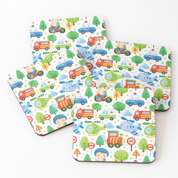 Item preview, Red Fire Engine and Blue Helicopter Cute Pattern designed and sold by Piotrek0001.