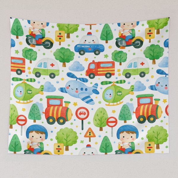 Item preview, Red Fire Engine and Blue Helicopter Cute Pattern designed and sold by Piotrek0001.